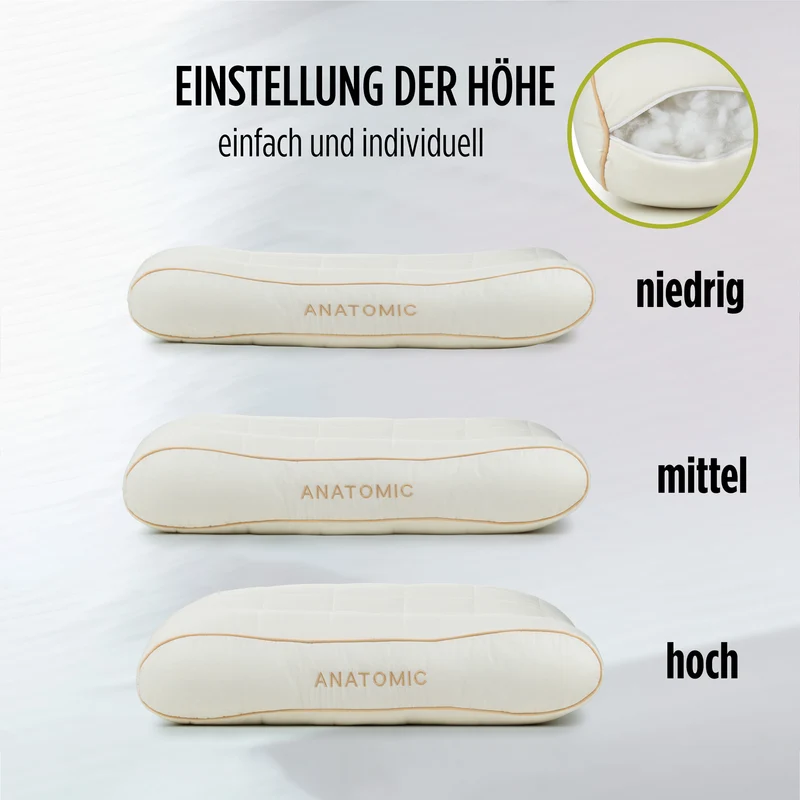2 x anatomisches Kopfkissen Bamboo mit Bambusfasern – 50 x 70 cm