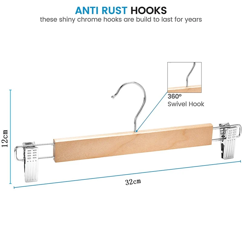 3PCS Wooden Jeans Hanger with Clip