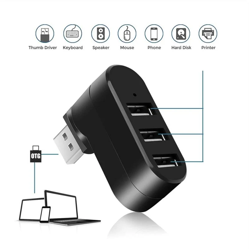 3 Port Rotatable USB Adapter