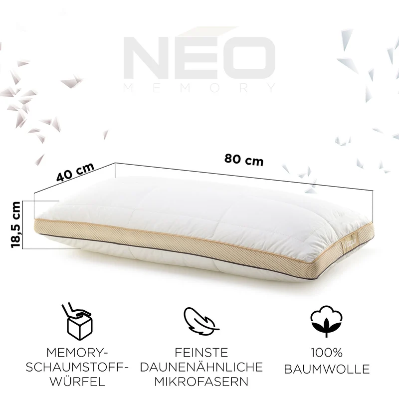 2 x Hybrid Kopfkissen NEO Bamboo Memory – 40 x 80 cm