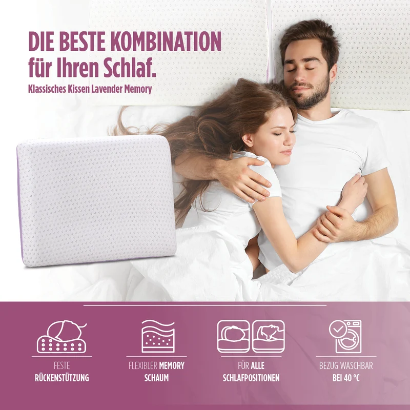 2 x klassisches Memory-Schaum Kissen Lavender Memory – 40 x 55 cm