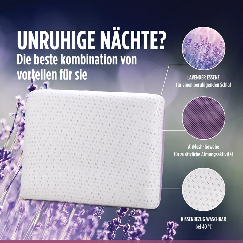 2 x klassisches Memory-Schaum Kissen Lavender Memory – 40 x 55 cm