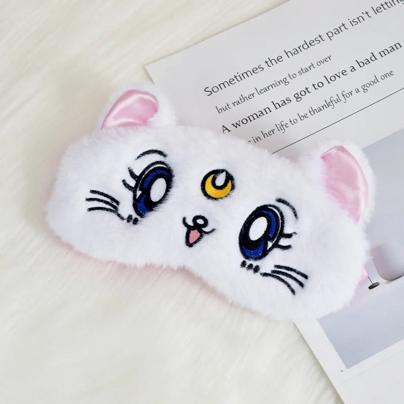 Damen nan flauschige Schlafmaske mit besticktem Katzenmotiv und weichen Komfortohren Brehn