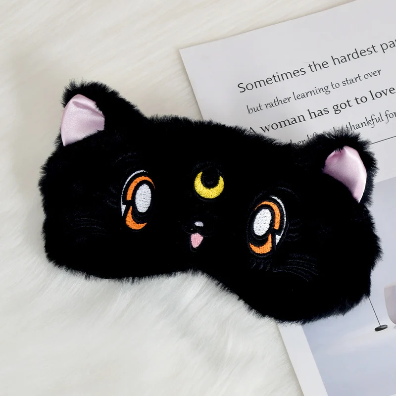 Damen nan flauschige Schlafmaske mit besticktem Katzenmotiv und weichen Komfortohren Brehn