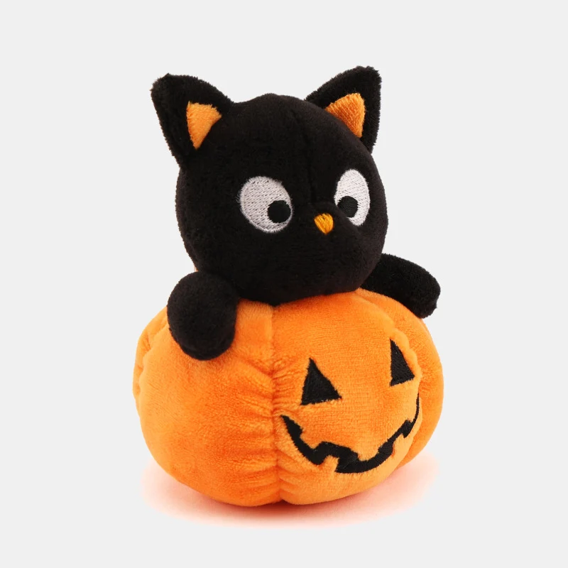Plüschfigur Katze auf Kürbis mit besticktem Gesicht