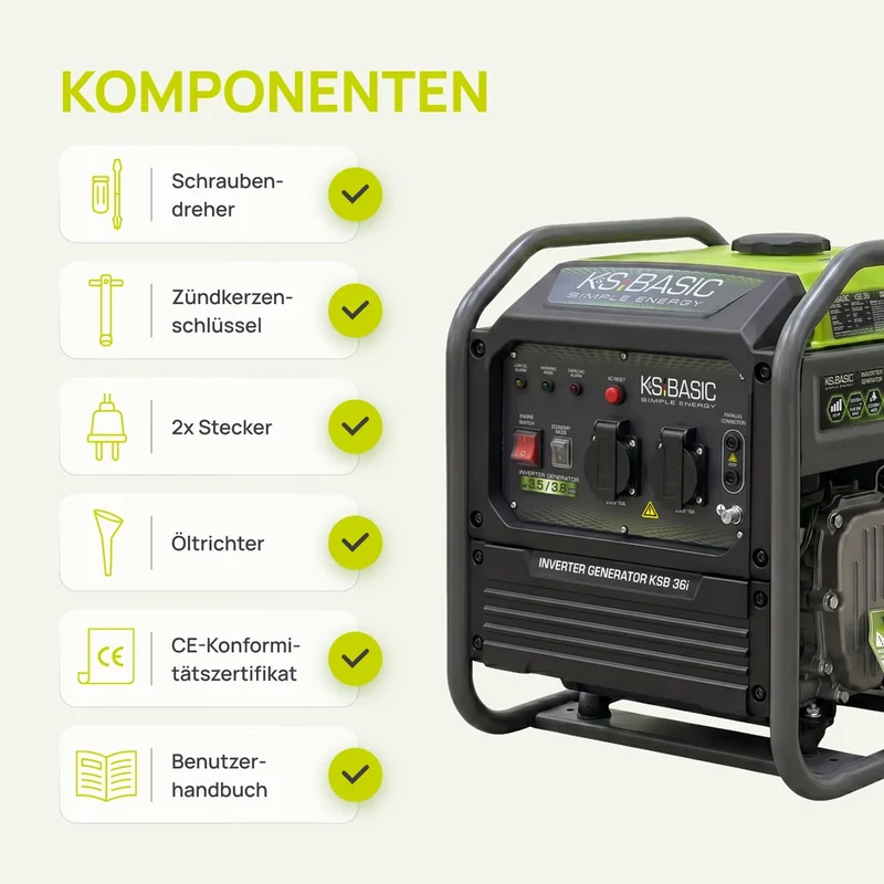 Neuheit: "Könner & Söhnen" Inverter-Generator KSB 36i 3.5kW Pnenn - Benzinmotor - 230V