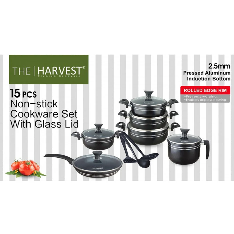 15 PCS Cookware Set Non Stick Black