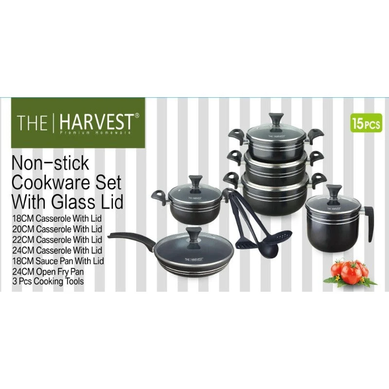 15 PCS Cookware Set Non Stick Black