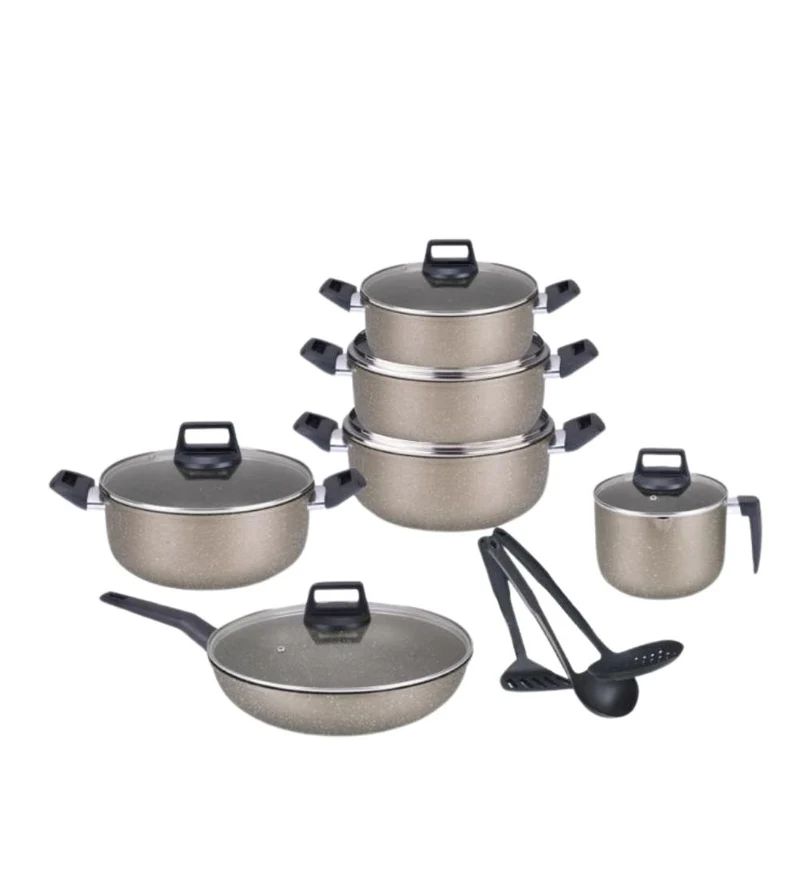 15 PCS Cookware Set Non Stick Marble Brown