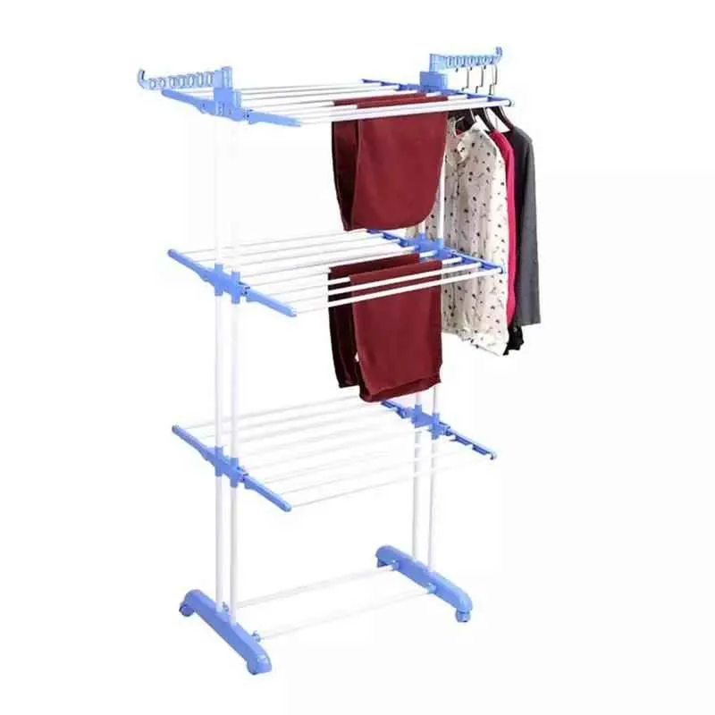 3-Tier Folding Baby Cloth Drying Rack with Wheels