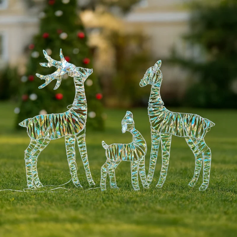 3er Set LED Rentier Familie Beleuchtet Weihnachtsdeko