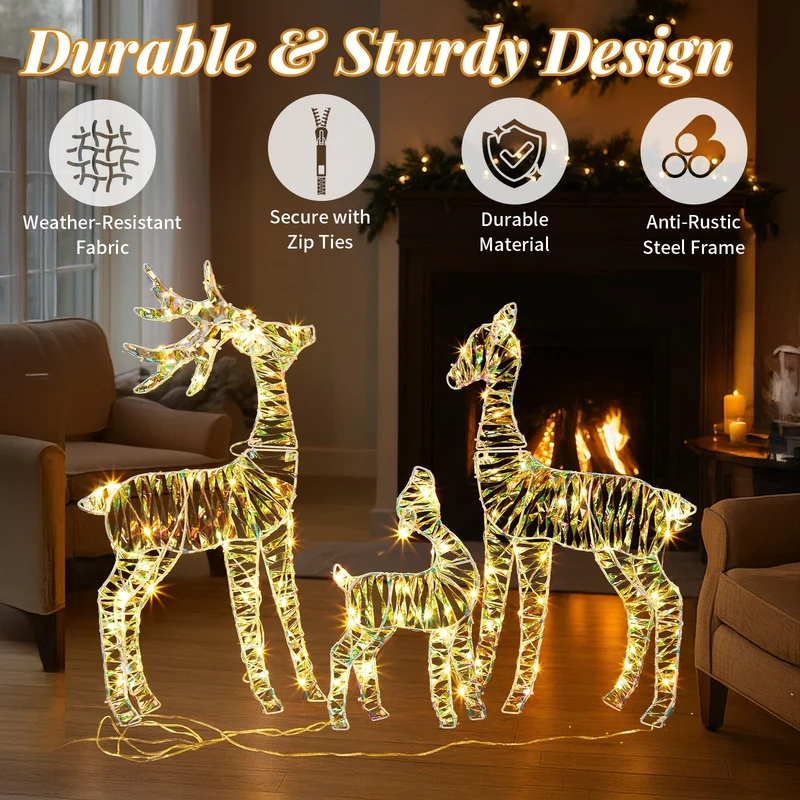 3er Set LED Rentier Familie Beleuchtet Weihnachtsdeko