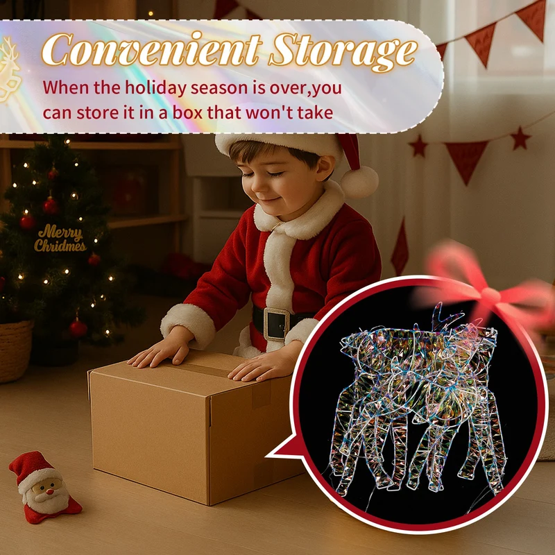 3er Set LED Rentier Familie Beleuchtet Weihnachtsdeko