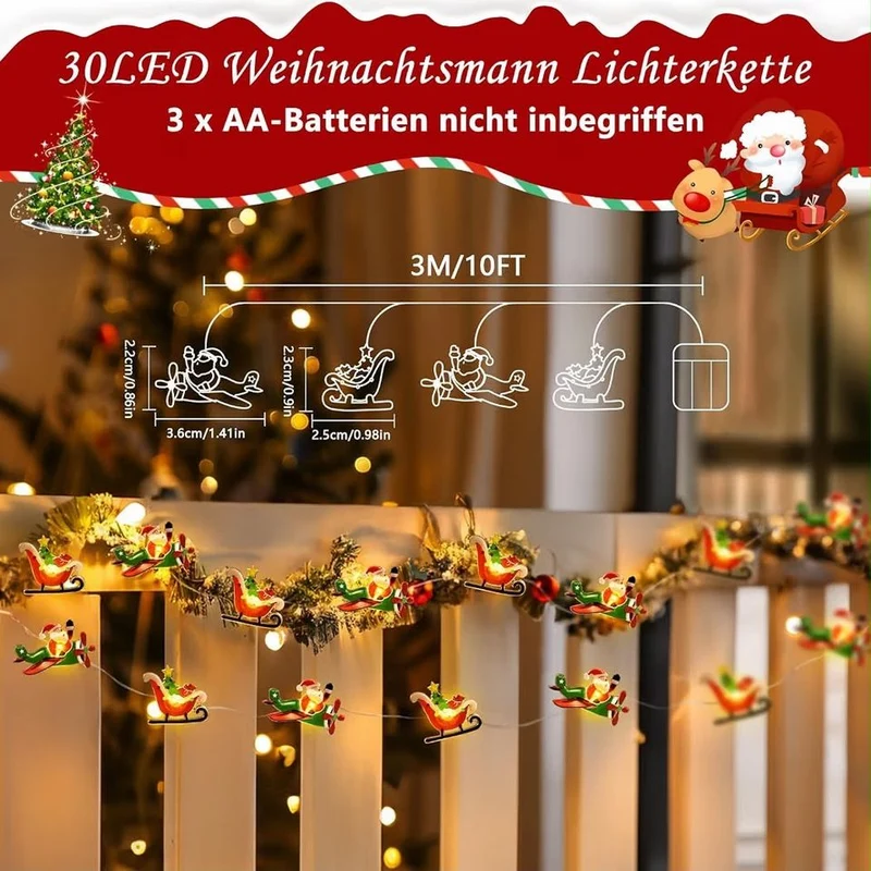 Lichterkette 3m LED Batteriebetrieben Weihnachtsdeko