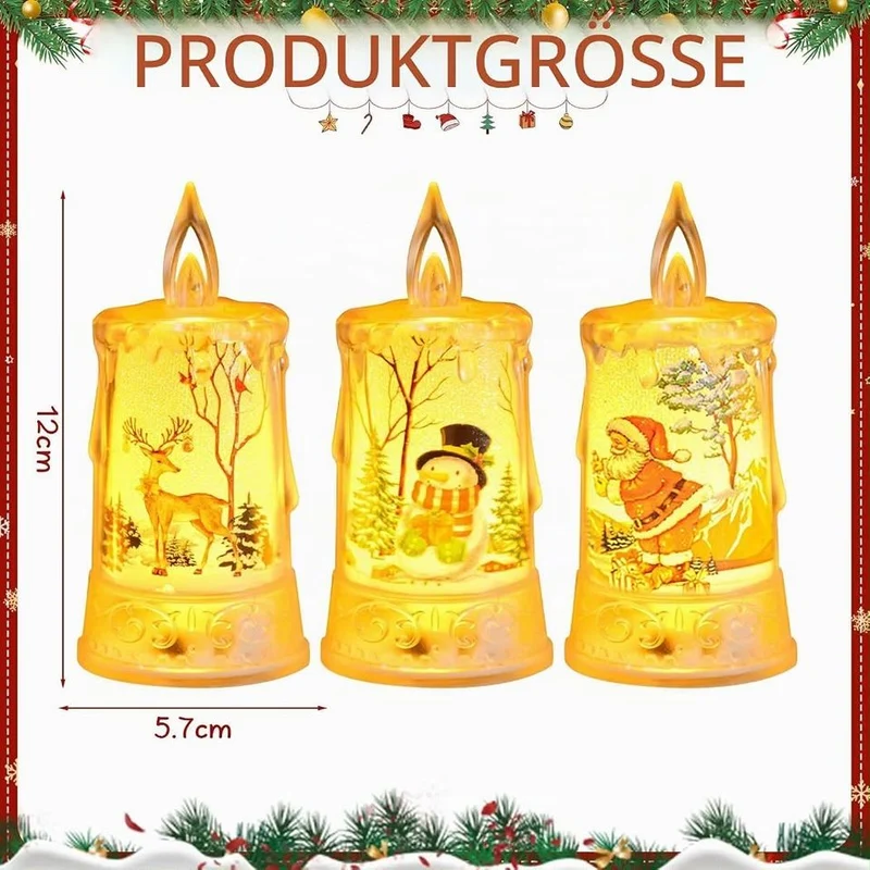 6x LED Kerzen Beleuchtung Rentier Weihnachtsmann Schneemann Dekoration
