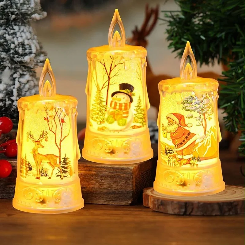 6x LED Kerzen Beleuchtung Rentier Weihnachtsmann Schneemann Dekoration
