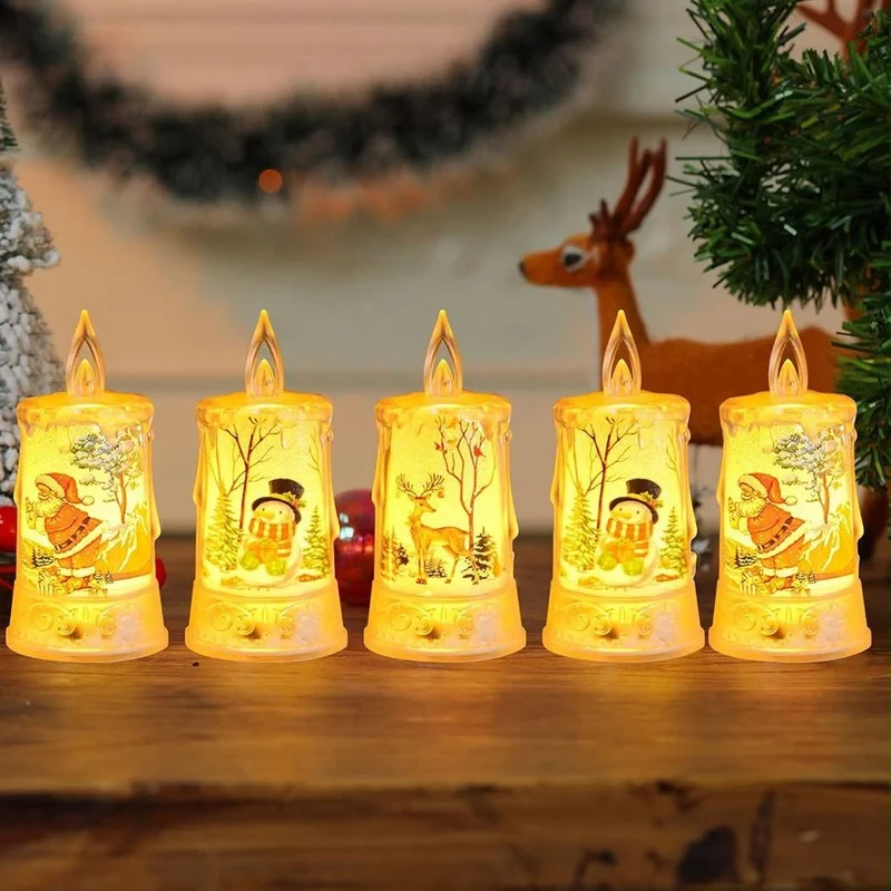 6x LED Kerzen Beleuchtung Rentier Weihnachtsmann Schneemann Dekoration