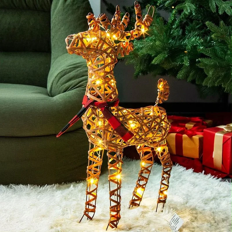 LED Weihnachtsfigur Rattan Rentier 65cm Timer Batteriebetrieb