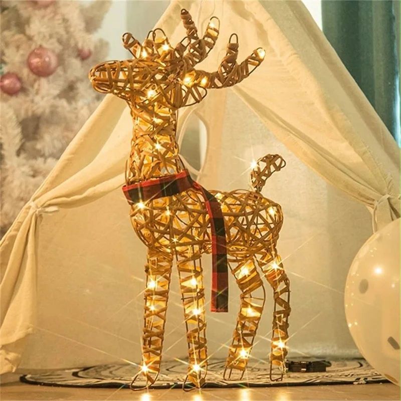 LED Weihnachtsfigur Rattan Rentier 65cm Timer Batteriebetrieb