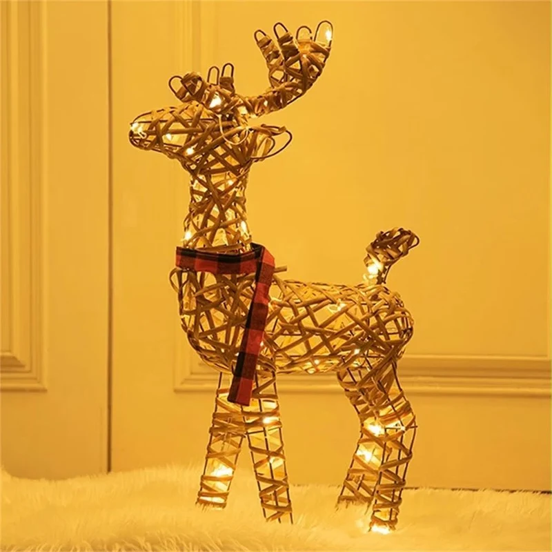 LED Weihnachtsfigur Rattan Rentier 65cm Timer Batteriebetrieb