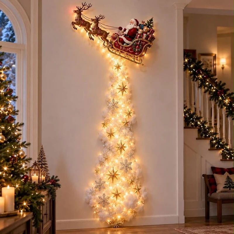 Weihnachts-Lichterkette Weihnachtsmann Schlitten LED Türdeko
