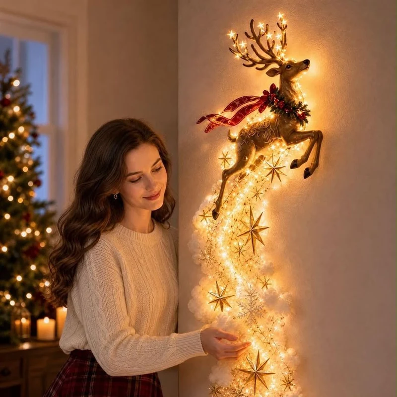 Weihnachtsdeko Rentier Lichterkette LED Hängedeko