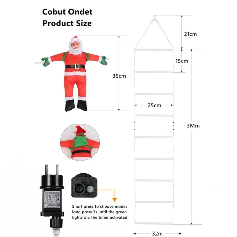 3m LED Weihnachtsleiter Lichterkette Weihnachtsmann Deko Timer