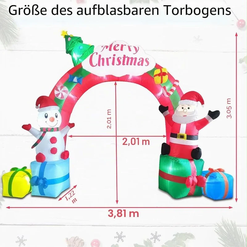 Aufblasbarer LED Weihnachtsbogen 380cm XXL Schneemann Weihnachtsdeko