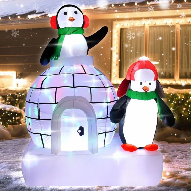 2,1m Aufblasbare Weihnachtsdekoration Pinguine Iglu LED Beleuchtung