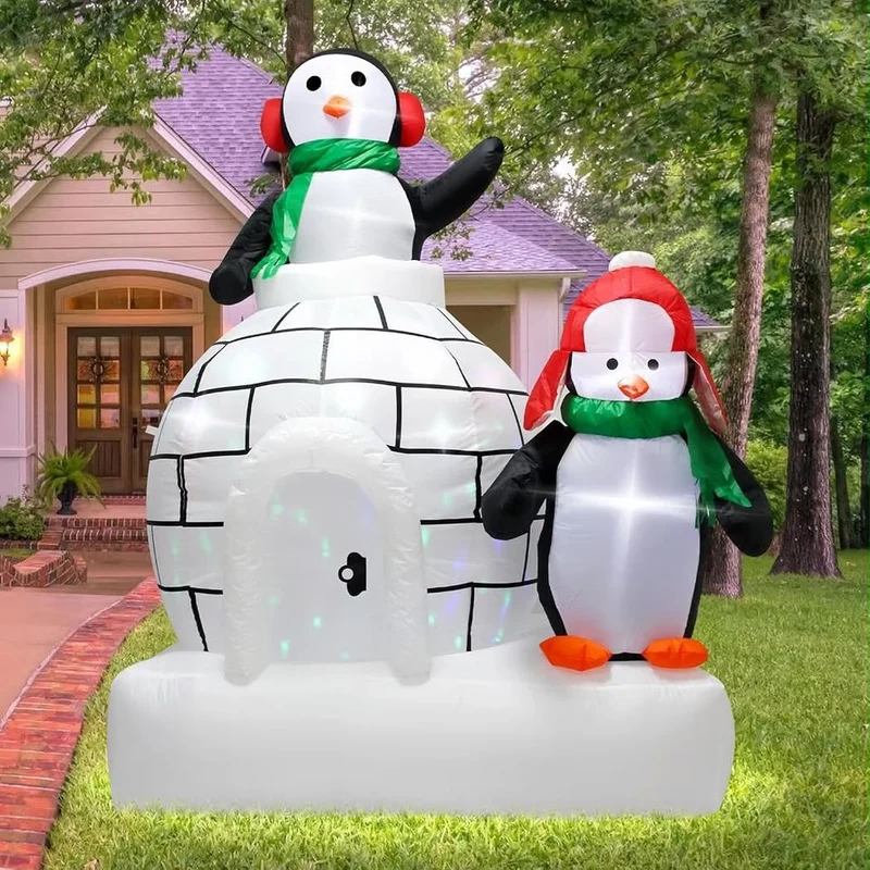 2,1m Aufblasbare Weihnachtsdekoration Pinguine Iglu LED Beleuchtung