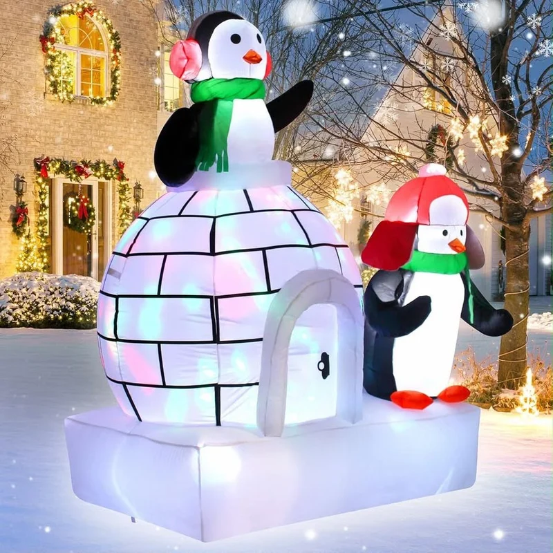 2,1m Aufblasbare Weihnachtsdekoration Pinguine Iglu LED Beleuchtung