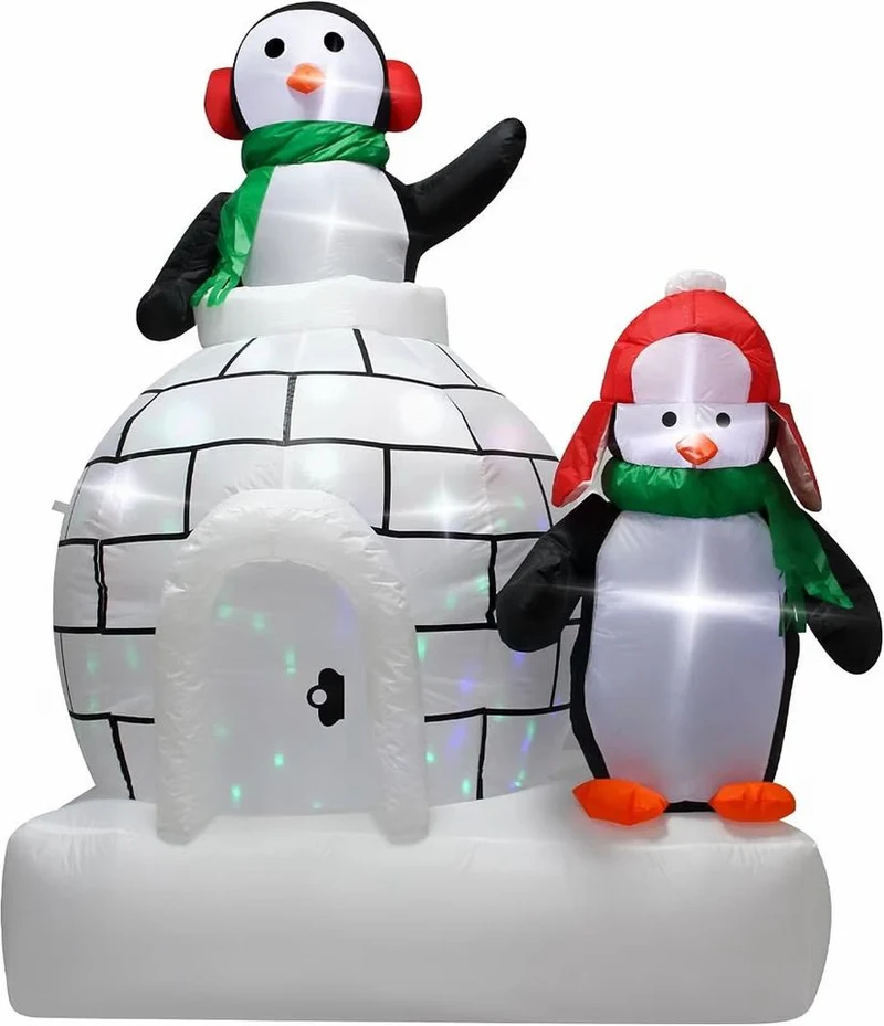 2,1m Aufblasbare Weihnachtsdekoration Pinguine Iglu LED Beleuchtung