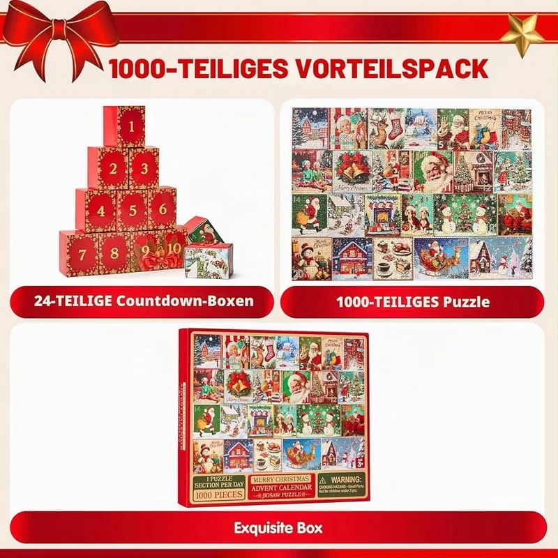 1000tlg Puzzle Adventskalender Weihnachten 24 Tagesfächer Countdown