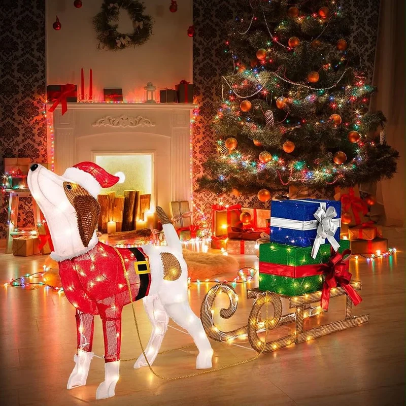 Weihnachtsdeko LED Hund Schlitten Outdoor Indoor Gartendeko
