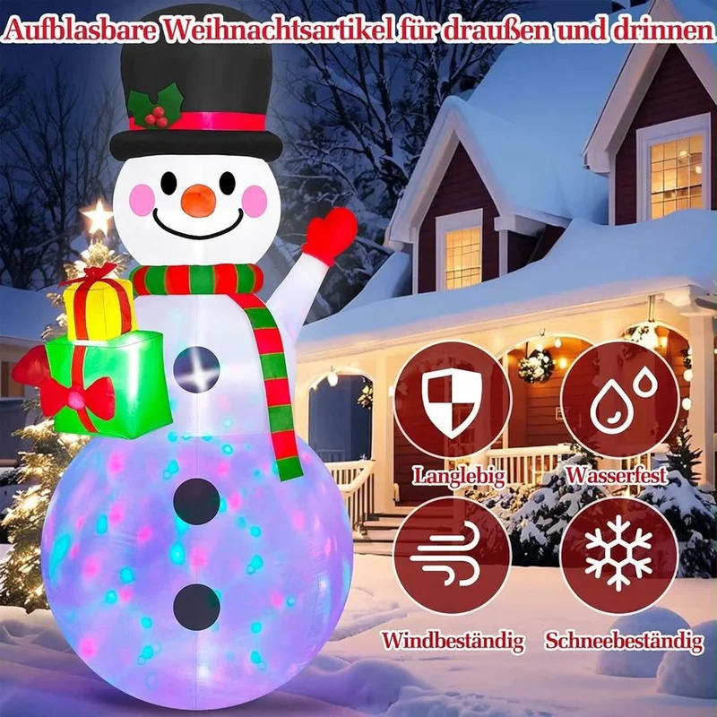 244cm LED Schneemann Aufblasbar Weihnachtsdeko Beleuchtet Garten XXL