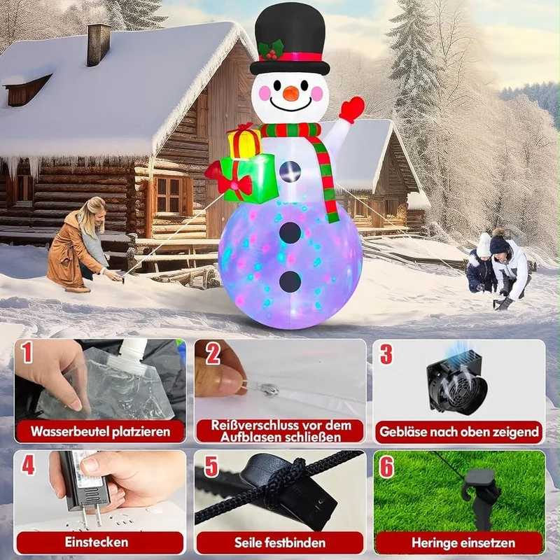 244cm LED Schneemann Aufblasbar Weihnachtsdeko Beleuchtet Garten XXL