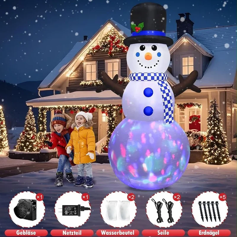 2,44m Aufblasbarer LED Schneemann Weihnachtsdeko Garten Farbwechsel XXL