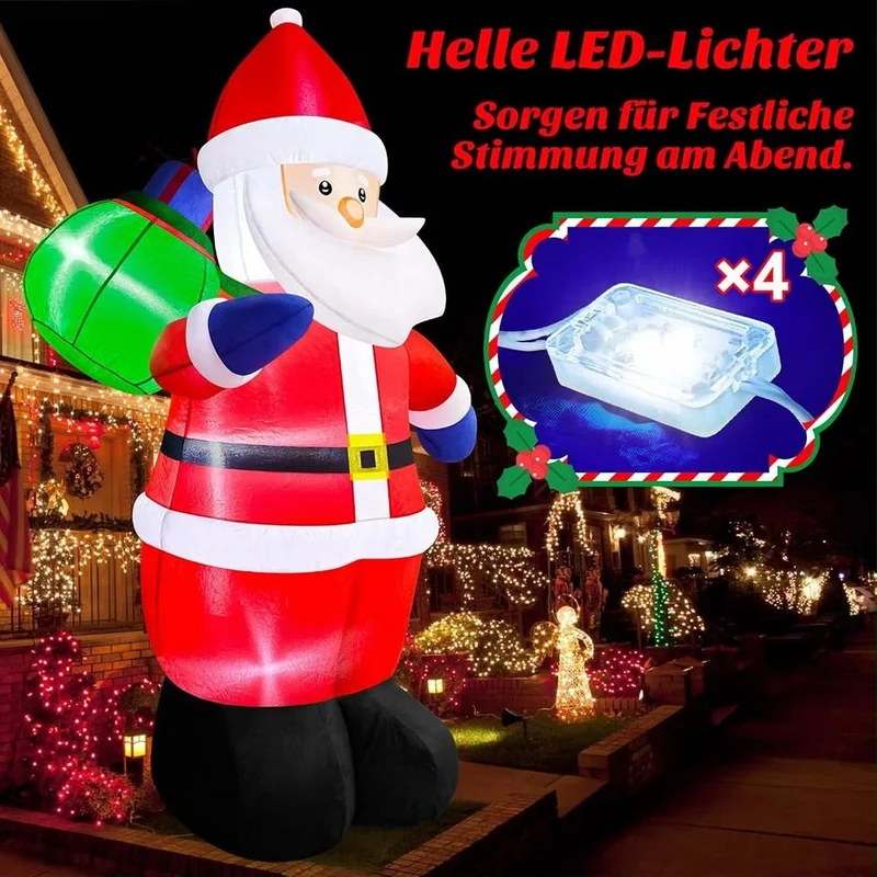 183m Aufblasbarer Weihnachtsmann LED Beleuchtung Outdoor Gartendeko XXL