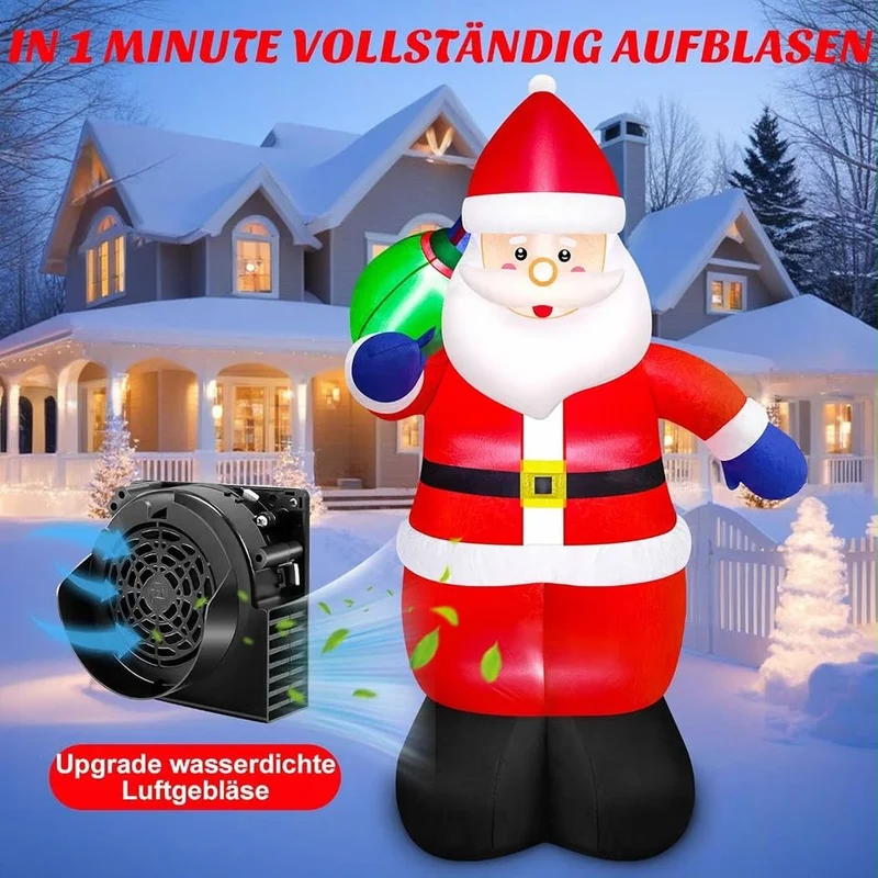 183m Aufblasbarer Weihnachtsmann LED Beleuchtung Outdoor Gartendeko XXL