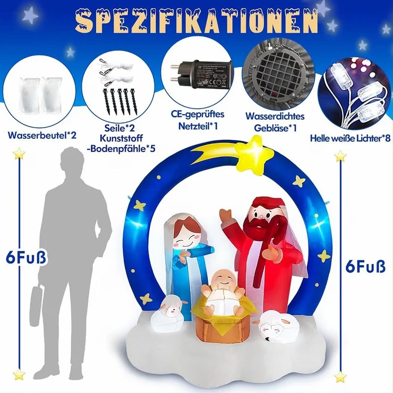 183cm Aufblasbare Weihnachtskrippe LED Außendekoration Bogen Krippe