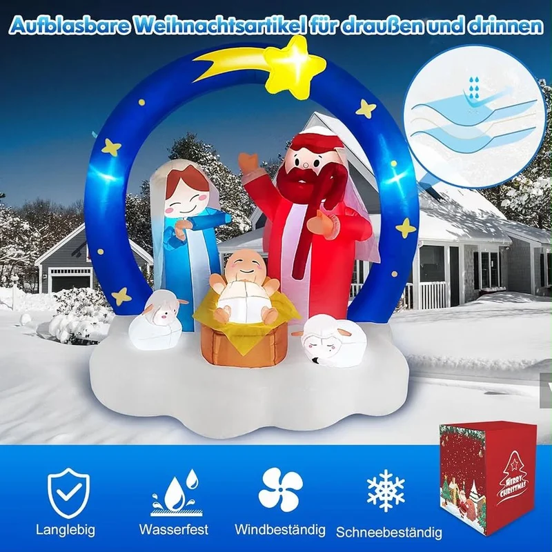 183cm Aufblasbare Weihnachtskrippe LED Außendekoration Bogen Krippe