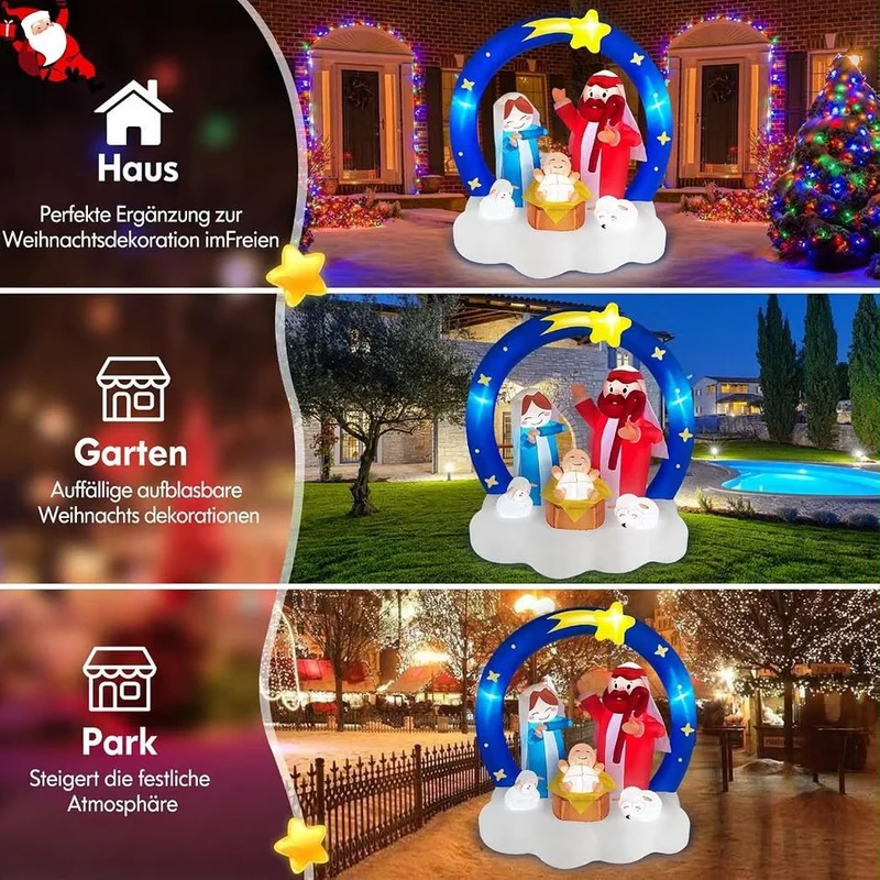 183cm Aufblasbare Weihnachtskrippe LED Außendekoration Bogen Krippe