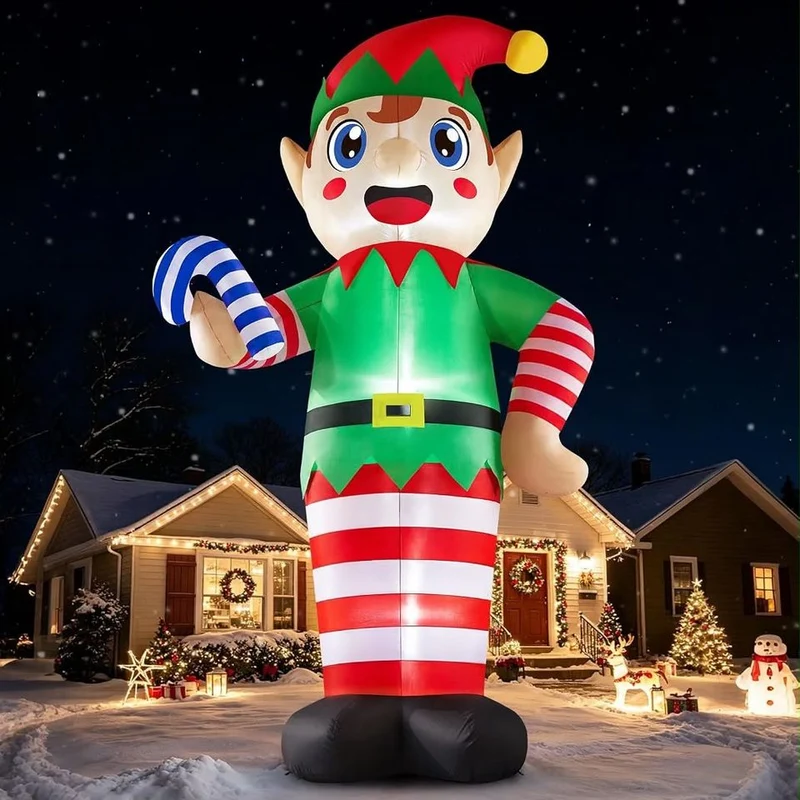 3,6m Aufblasbarer Weihnachtself Zuckerstange LED Beleuchtung