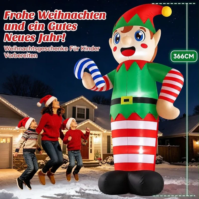 3,6m Aufblasbarer Weihnachtself Zuckerstange LED Beleuchtung