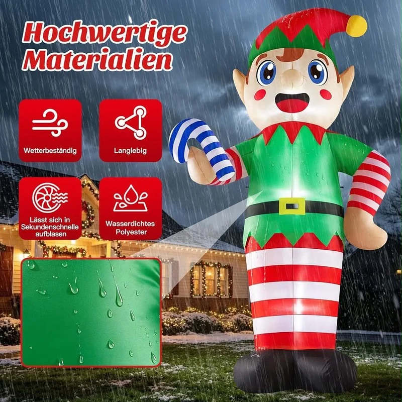 3,6m Aufblasbarer Weihnachtself Zuckerstange LED Beleuchtung