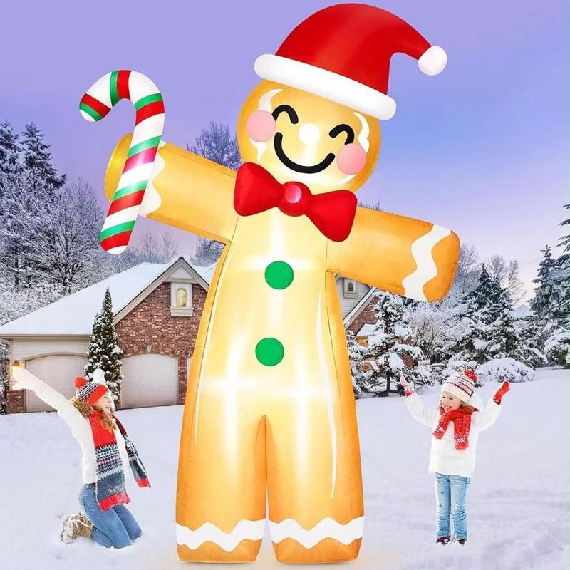 3,6m Weihnachtsdeko Aufblasbar LED Lebkuchenmann Zuckerstange