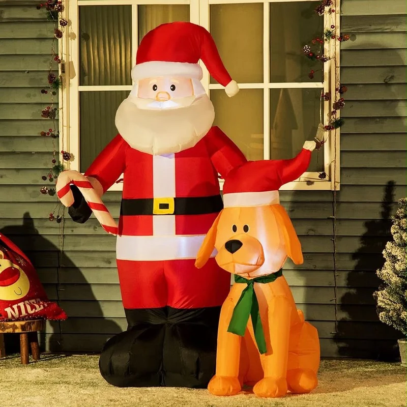 Aufblasbarer LED Weihnachtsmann Hund Weihnachtsdeko 157cm Außendeko