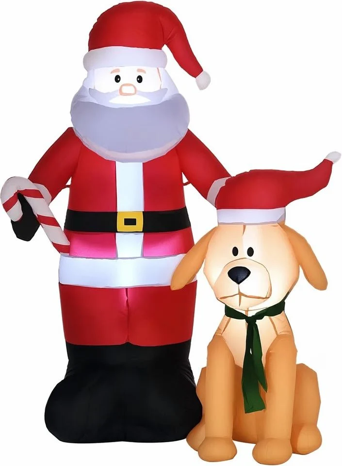 Aufblasbarer LED Weihnachtsmann Hund Weihnachtsdeko 157cm Außendeko