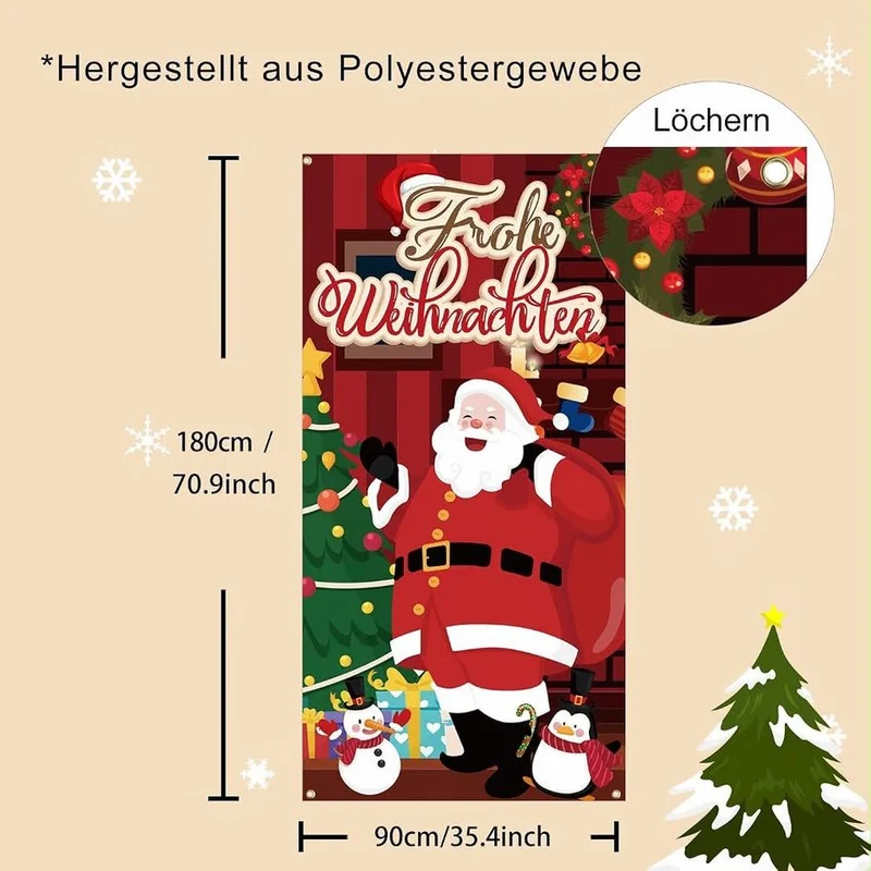 Weihnachtsbanner 90x180cm Frohe Weihnachten Partydeko Fotohintergrund