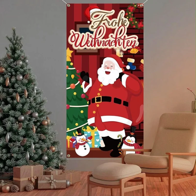 Weihnachtsbanner 90x180cm Frohe Weihnachten Partydeko Fotohintergrund